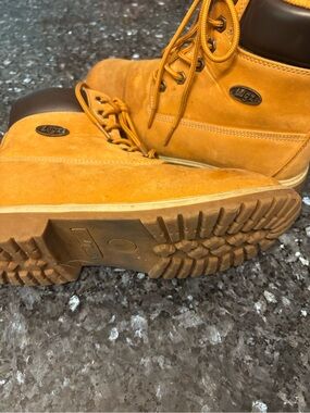 Lugz Kids Wheat Suede Lace-Up Work Boots with Dark Brown Collar